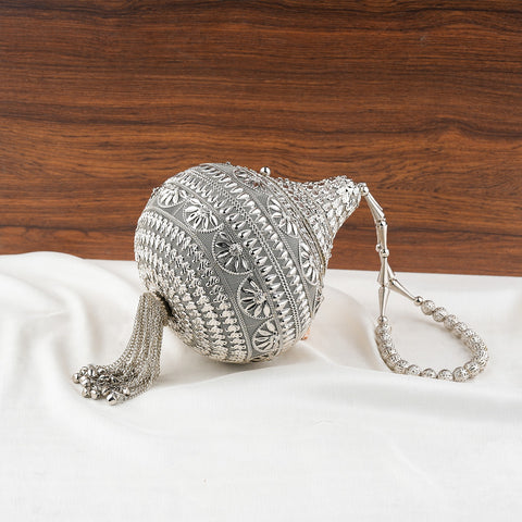 Silver Embellished Shankh Shaped Potli Clutch
