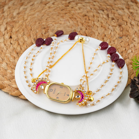 Traditional Pearl Beaded Bracelet Wrist Watch
