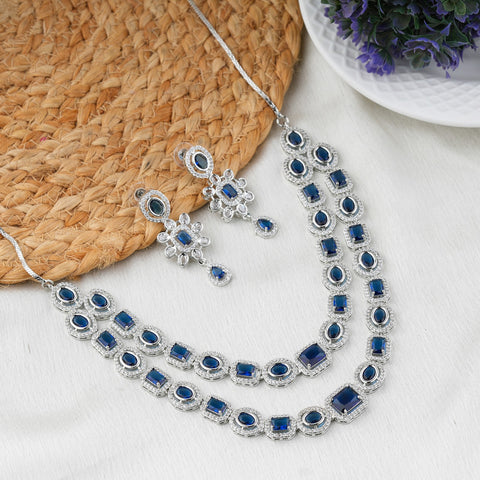 Elegant Blue Kundan Crystal Necklace Set with Matching Earrings