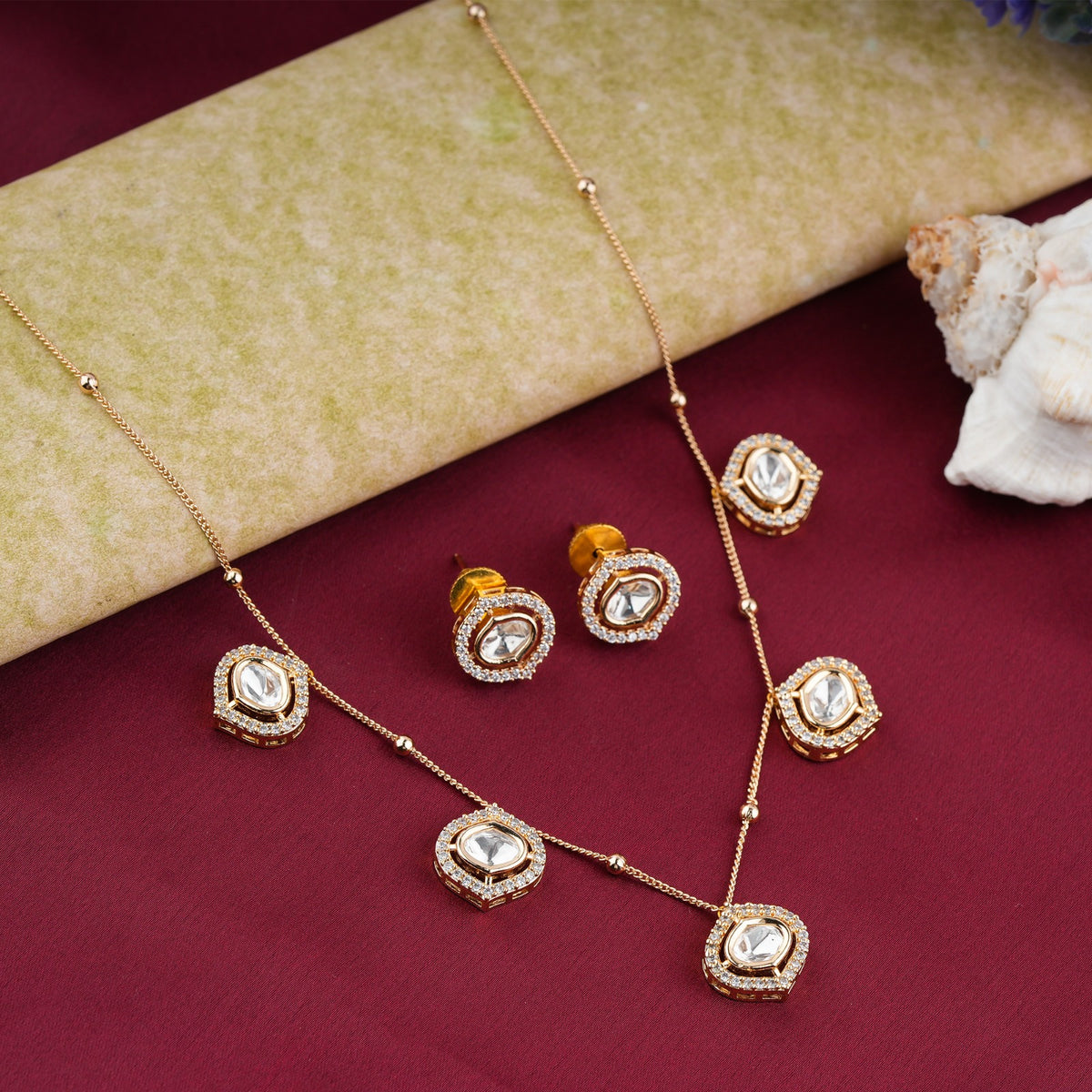 Elegant Kundan Gold-Plated Necklace Set with Matching Earrings | Designer Bridal Jewellery