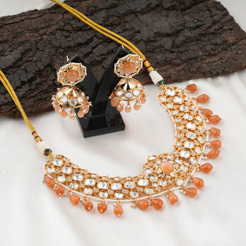 Zaveri Pearls Peach Kundan Necklace