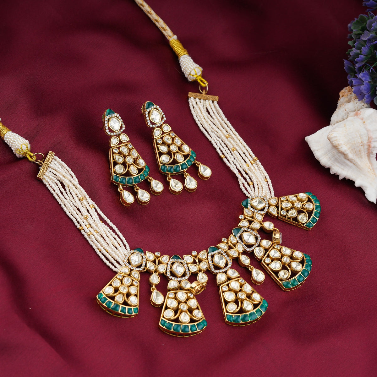 Zaveri Pearls Green Kundan Necklace Set