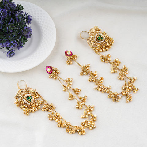 Traditional Ghungroo Chain Studded Earring Set