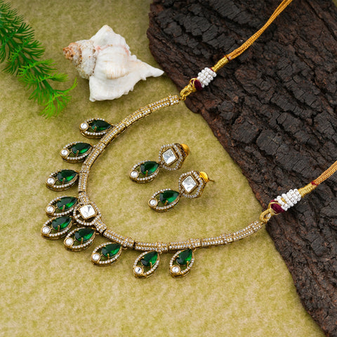Handcrafted Gold-Plated Emerald & Kundan Ethnic Jewellery Set