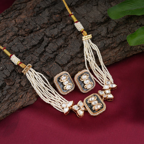 Designer Grey Black Kundan Necklace Set