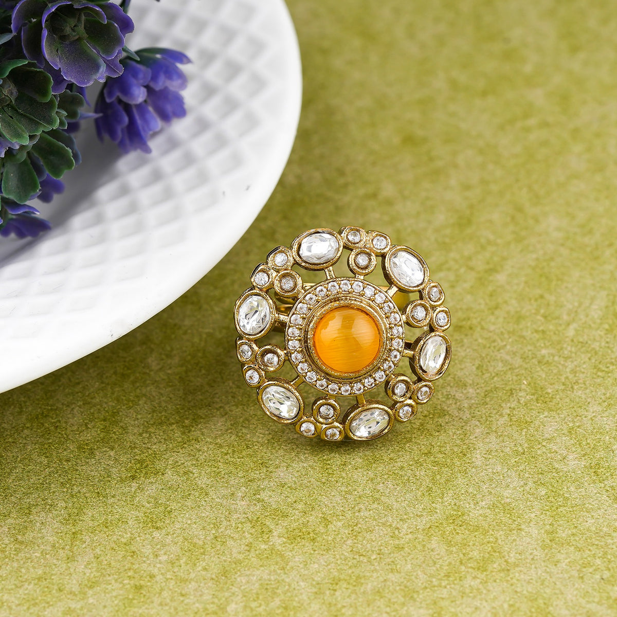 Royal Round Yellow CZ Statement Ring