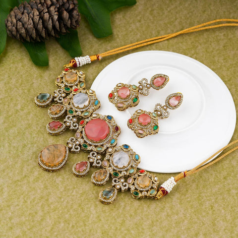 Royal Pastel Stone Studded Necklace Set