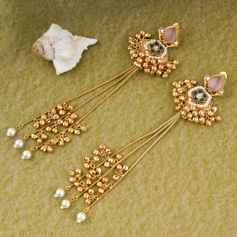 Antique Ghungroo Pearl Long Chain Earrings