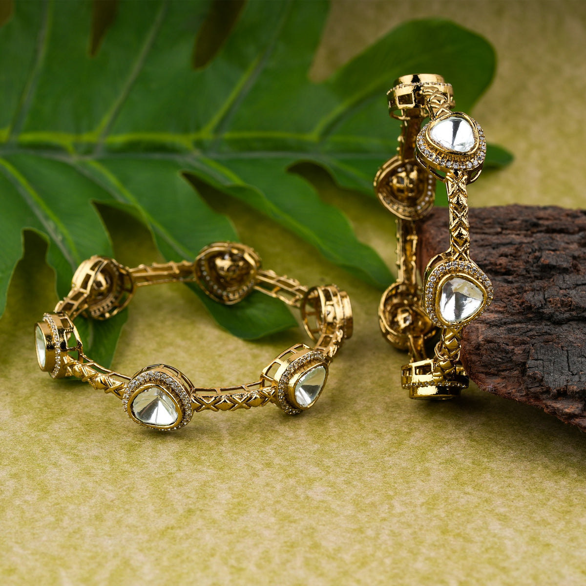 Designer Heart Shape Kundan Bangle Pair