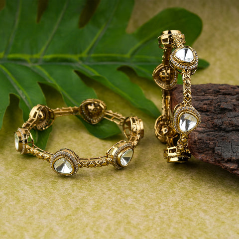 Designer Heart Shape Kundan Bangle Pair