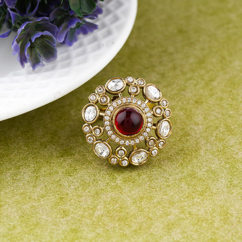 Ruby Center Kundan Gold Plated Ring