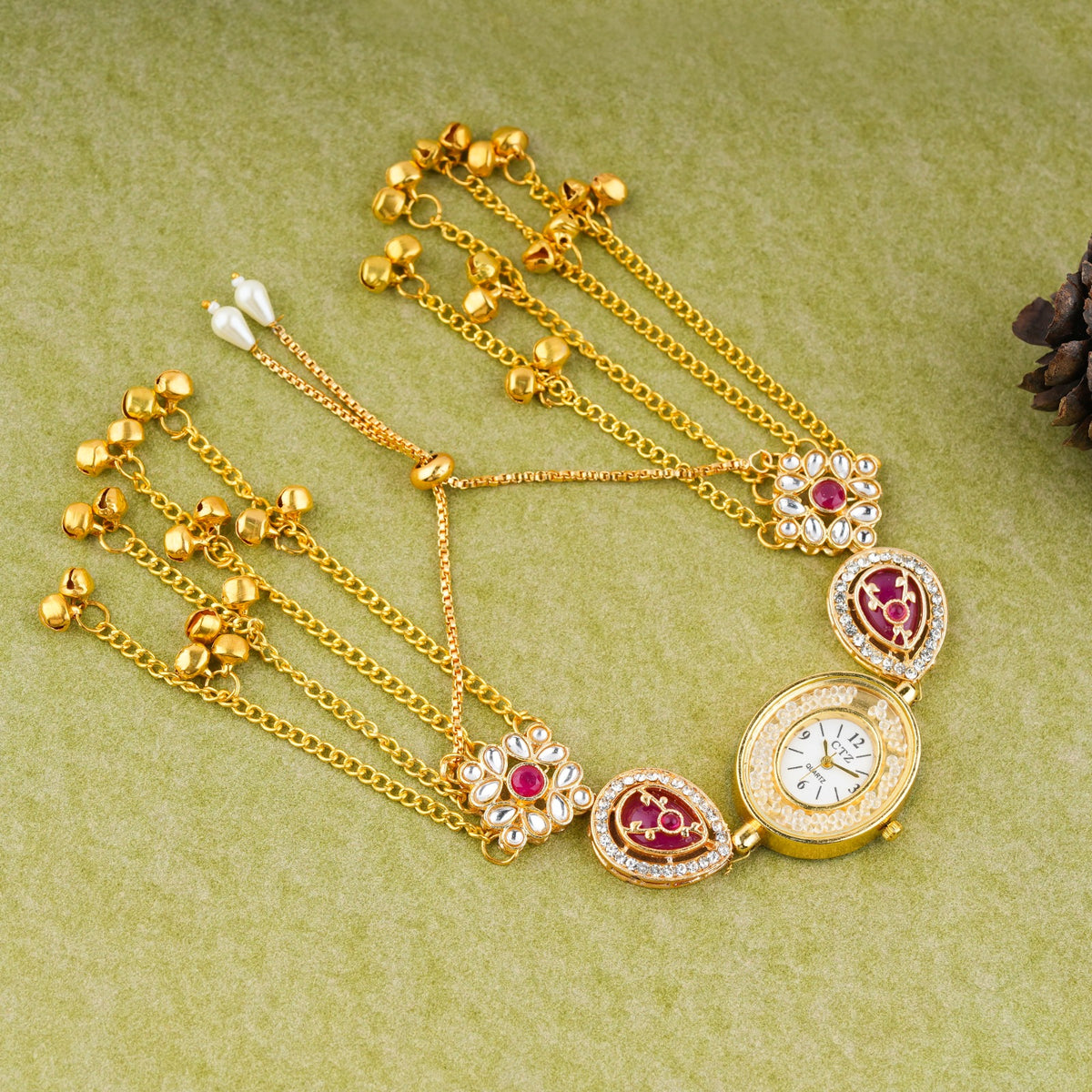 Royal Ruby Kundan Ghungroo Bracelet Watch