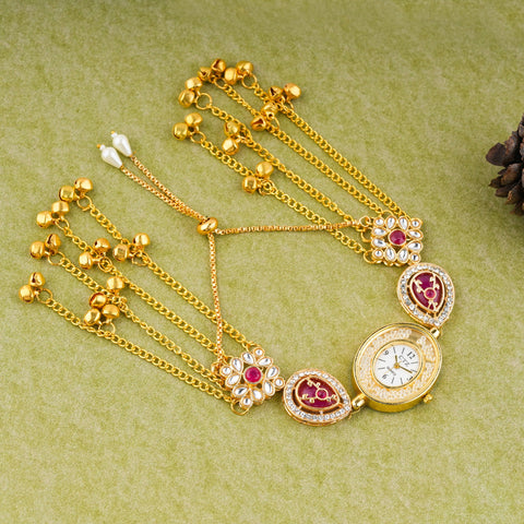 Royal Ruby Kundan Ghungroo Bracelet Watch