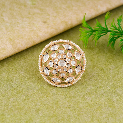 Royal Pearl Beaded Kundan Finger Ring