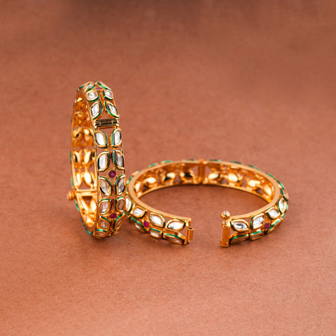 Traditional Green Meenakari Kundan Bangle Pair