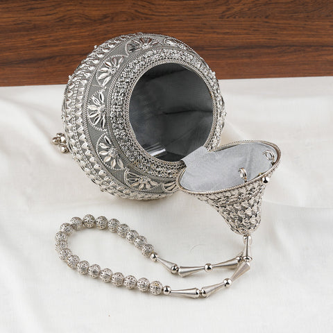 Silver Embellished Shankh Shaped Potli Clutch