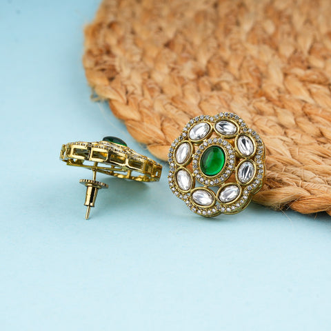 Royal Green Kundan Stud Earrings