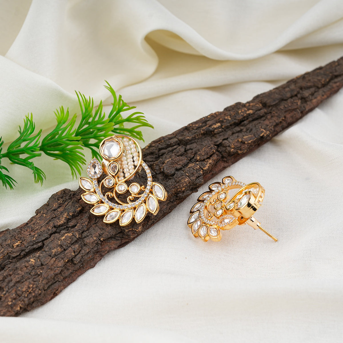 Elegant Kundan and Pearl Stud Earrings
