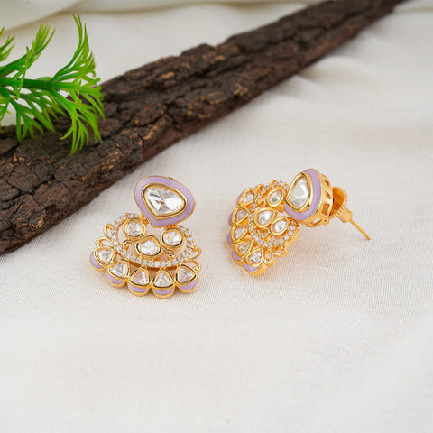 Gold Plated Lavender Kundan Stud Earrings