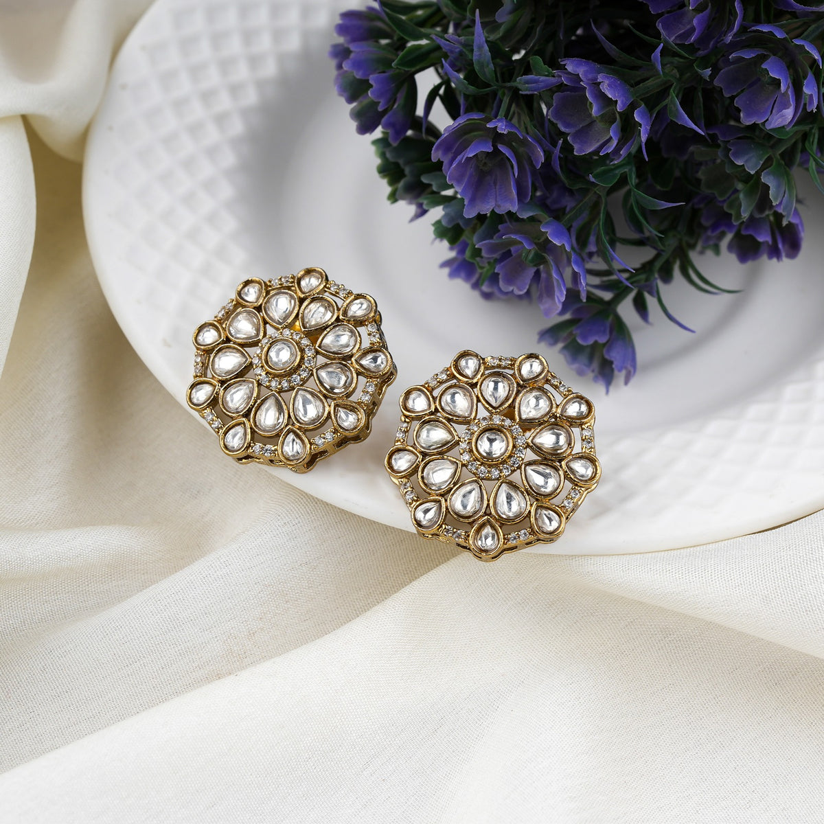 Royal Kundan Stone Floral Stud Earrings