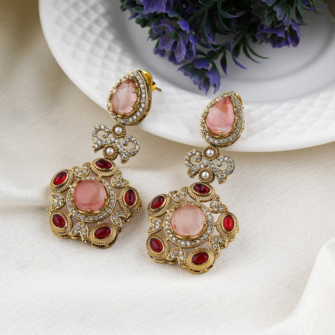 Royal Antique Gold Pink Drop Earrings
