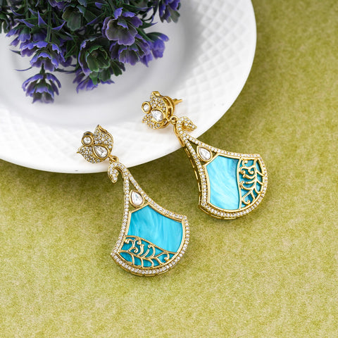 Turquoise Enamel Gold Statement Drop Earrings