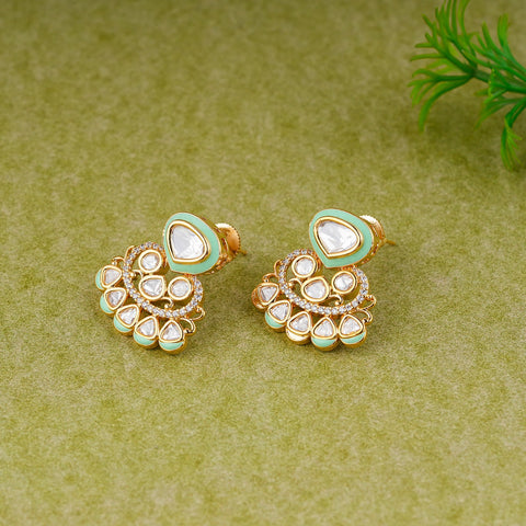 Elegant Mint Green Meenakari Stud Earrings