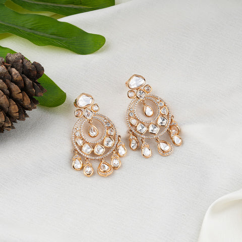 Elegant Gold Kundan Chandbali Earrings