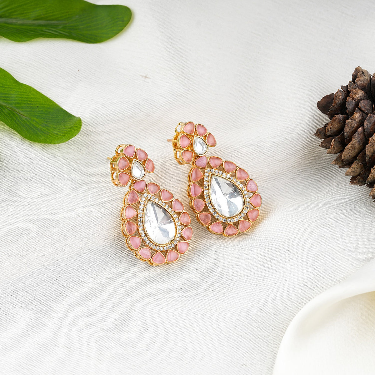 Blush Pink Drop Crystal Statement Earrings