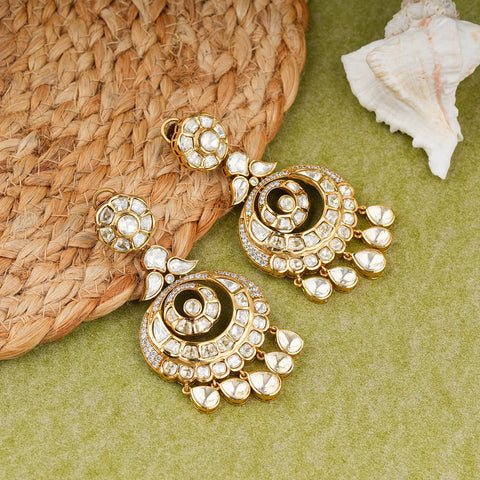 Traditional Gold Kundan Chandbali Earrings