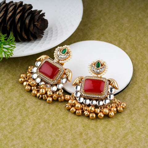 Green Enamel Kundan Chandbali Earrings