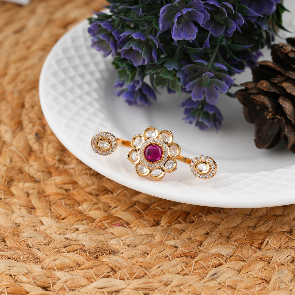 Traditional Floral Ruby Gold Statement Ring