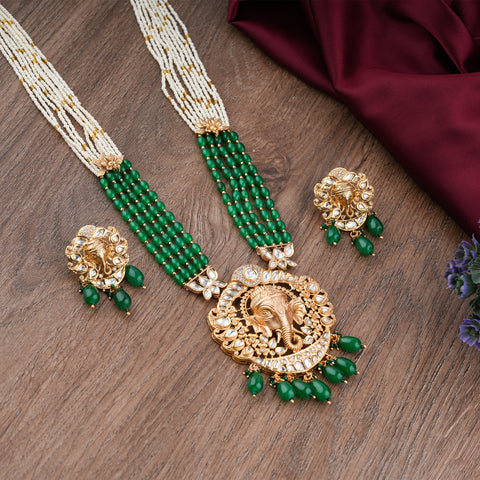 Lord Ganesha Kundan Long Necklace Set