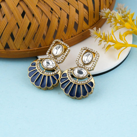 Elegant Enamel Kundan Drop Earrings