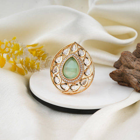 Designer Green Stone Pear Finger Ring