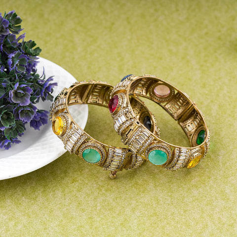 Multicolor Stone Gold Plated Kada Pair