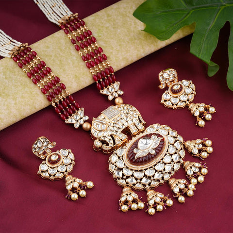 Royal Kundan & Ruby Elephant Necklace Set