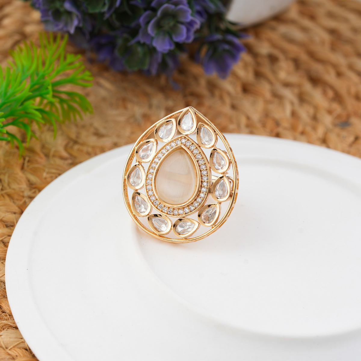 Designer Teardrop Stone Oversized Statement Ring