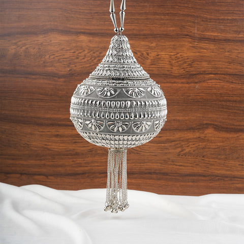 Silver Embellished Shankh Shaped Potli Clutch