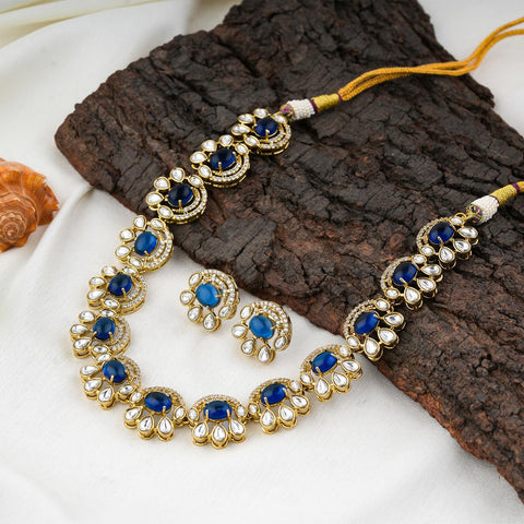Elegant Blue Gemstone Studded Jewellery Set