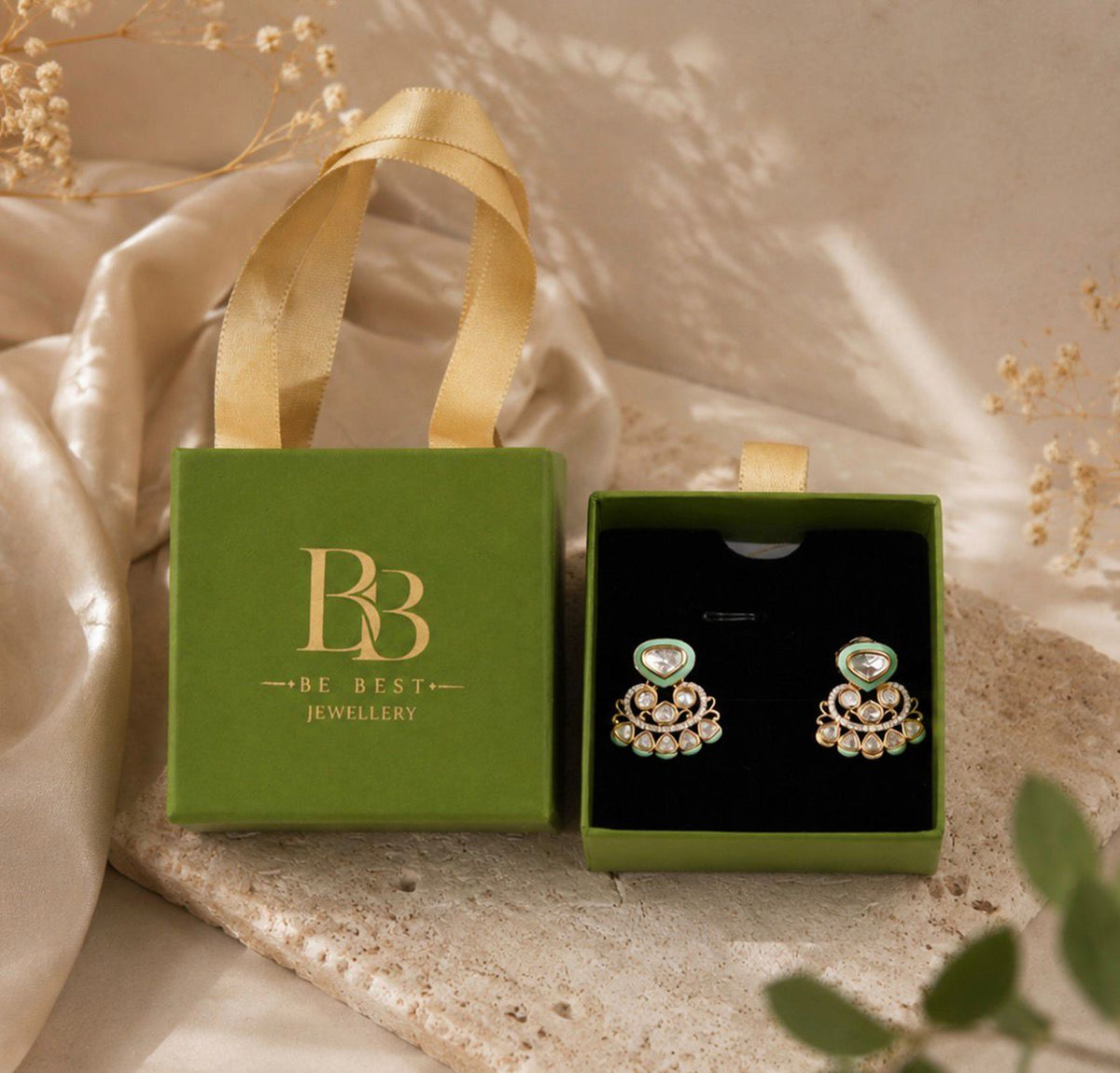 Luxury Mint Green Kundan Studs