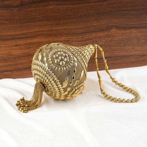 Royal Shankh Shape Golden Handheld Clutch