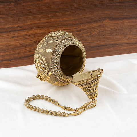 Royal Shankh Shape Golden Handheld Clutch