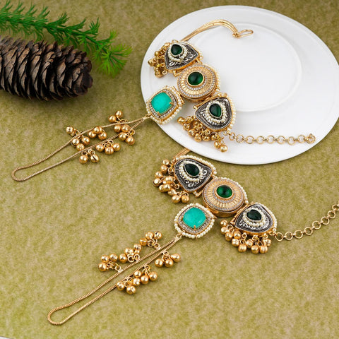 Dual Tone Green Stone Bracelet Hathphool